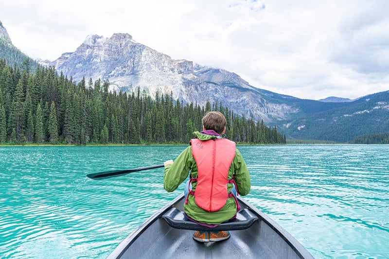 Canoeing on a serene lake